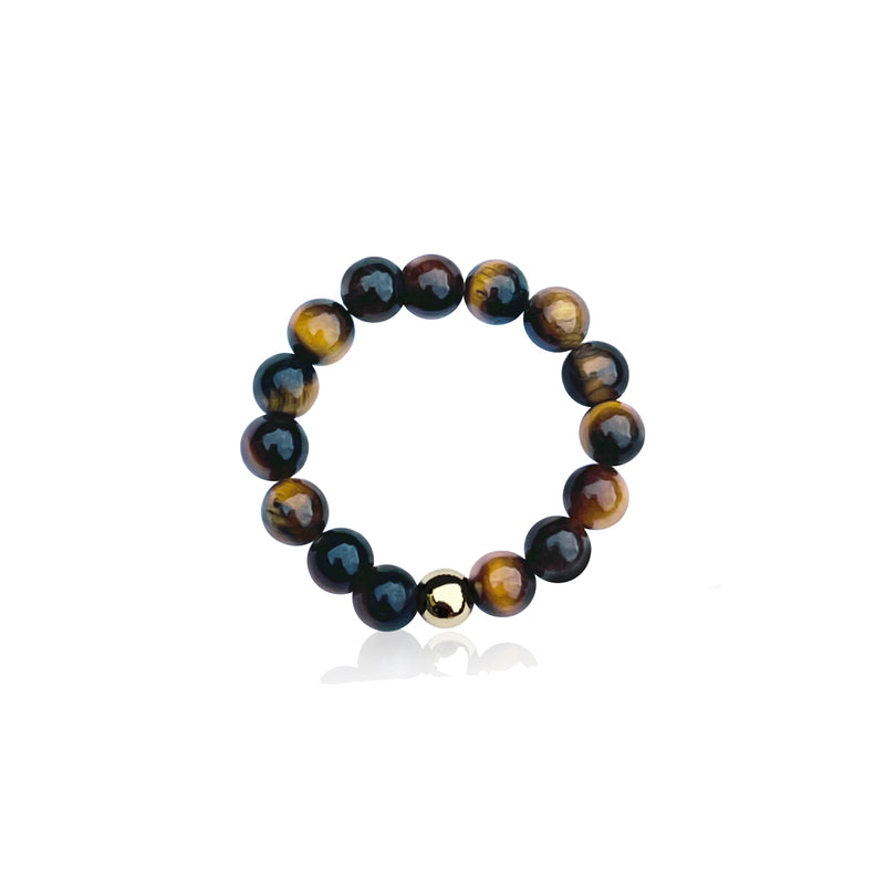 Empowerment Enhancer - Tiger Eye Ring with one gold bead