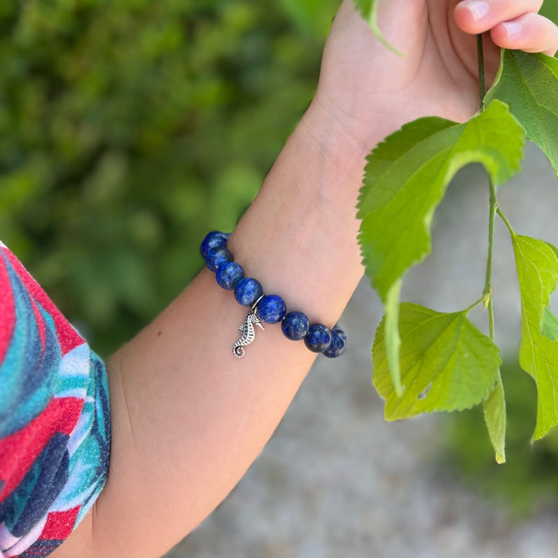 Lapis Lazuli Bracelet with a Magical Seahorse Ocean Inspired Jewelry.