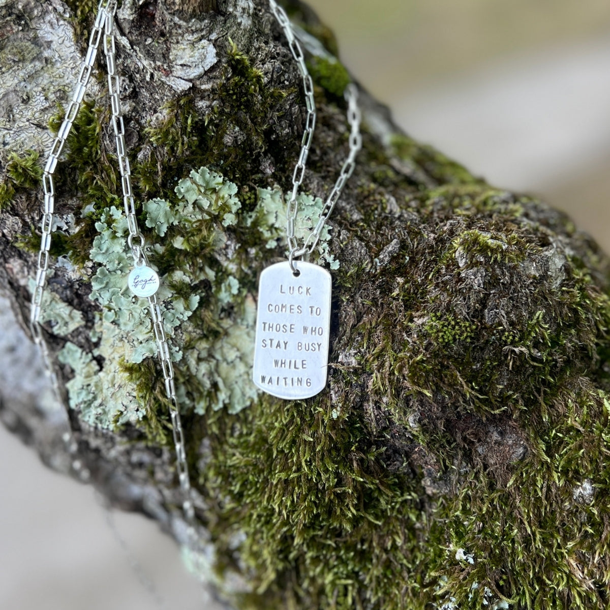 Luck Comes to Those Who Stay Busy While Waiting – Dog Tag Necklace