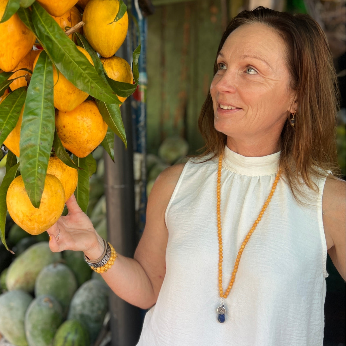 Meditating Yogi Necklace with Jade and Lapis Lazuli to Open the Mind to All Possibilities