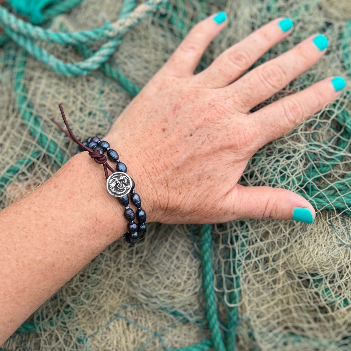 Mermaid Soul — Freshwater Pearl & Leather Wrap Bracelet