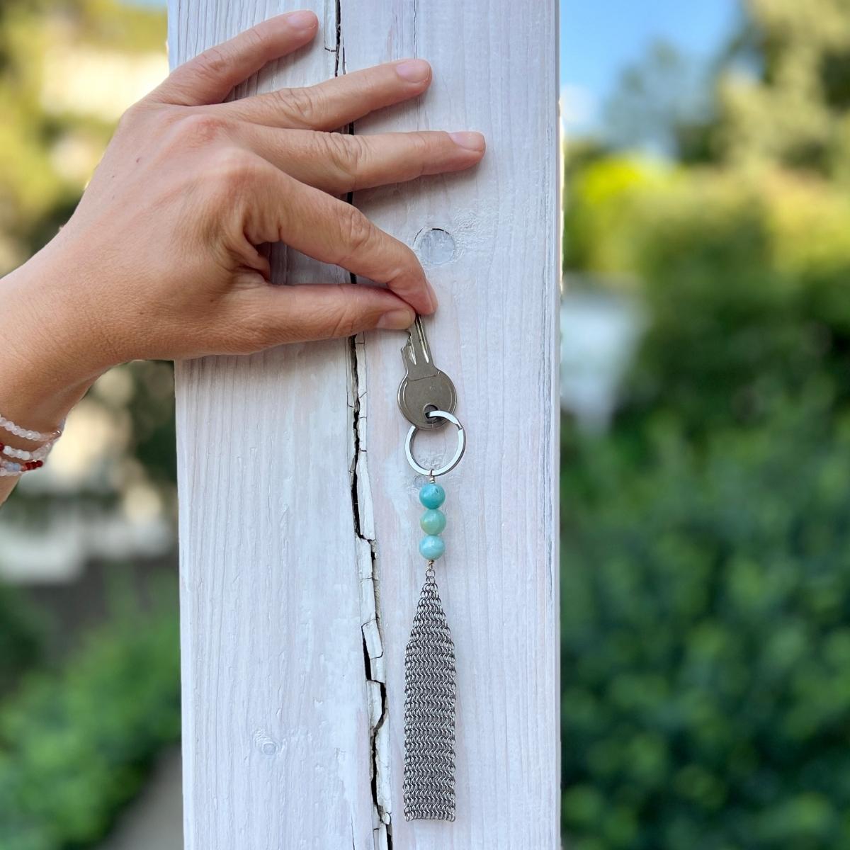Neptunic SharkSuit Keychain with African Amazonite - Sustainable Fashion for Ocean Lovers