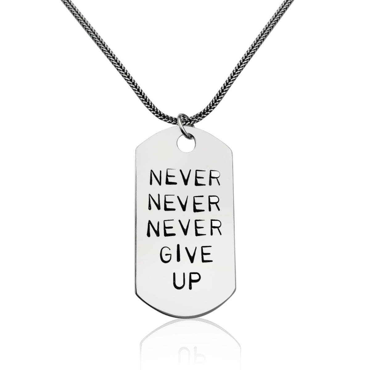 Never Give Up Business Style Silver Dog Tag Necklace