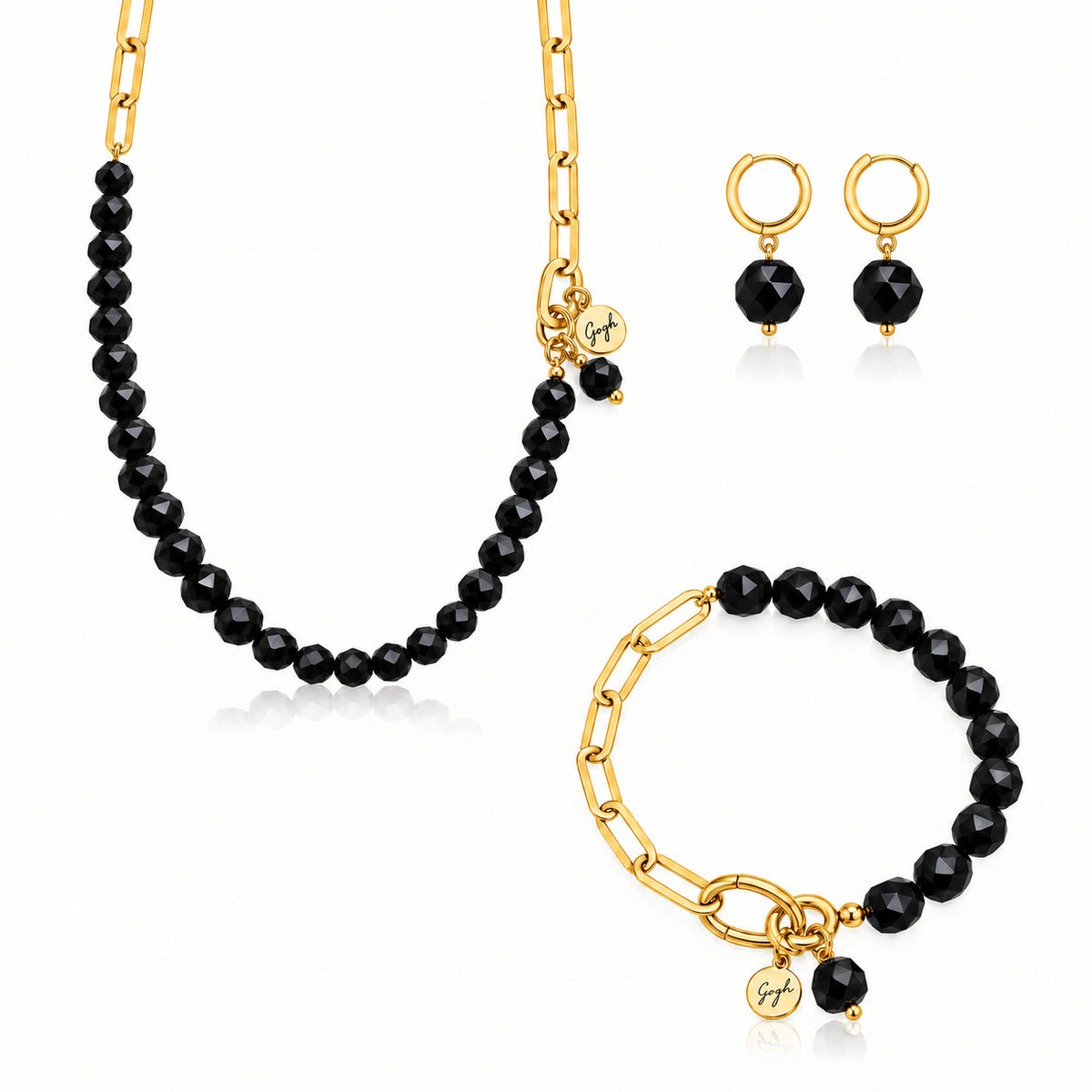 Iron Will: Onyx Paperclip Jewelry Set (Gold)