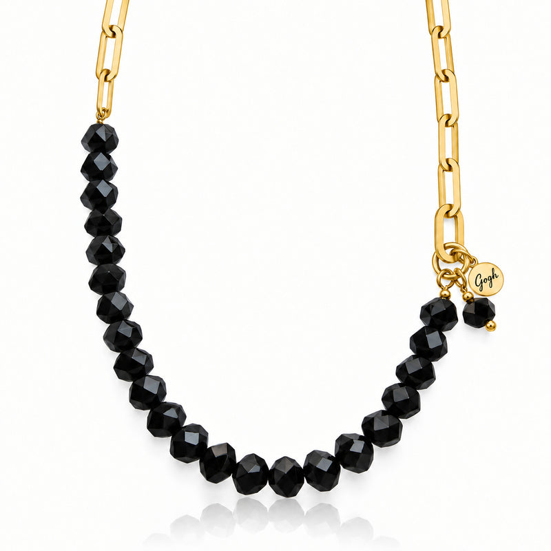 14K gold filled paperclip chain necklace with faceted black onyx beads — Modern Heirloom Collection by Gogh Jewelry Design