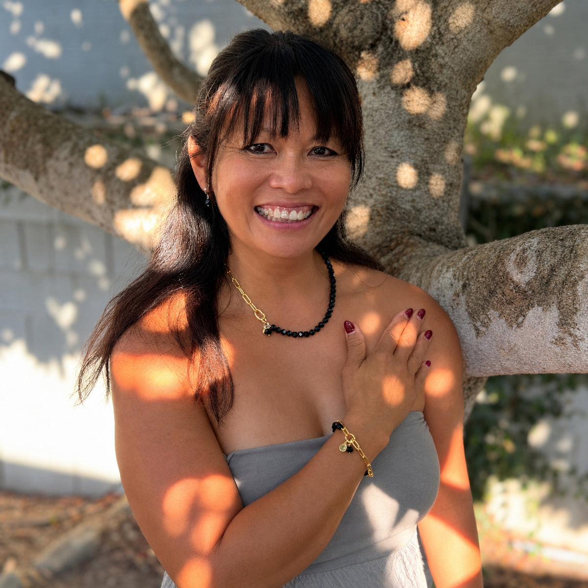 14K gold filled paperclip chain necklace with faceted black onyx beads — Modern Heirloom Collection by Gogh Jewelry Design
