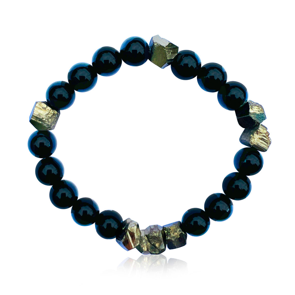 Introducing the "Resilience Surge - Onyx & Pyrite  Bracelet," a mindful fusion of strength, gemstone healing, and style that invites you to embark on a journey of inner fortitude and vibrant living. 