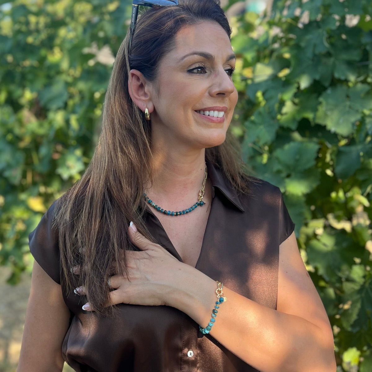 Gold paperclip chain bracelet with faceted apatite beads — Modern Heirloom Collection by Gogh Jewelry Design