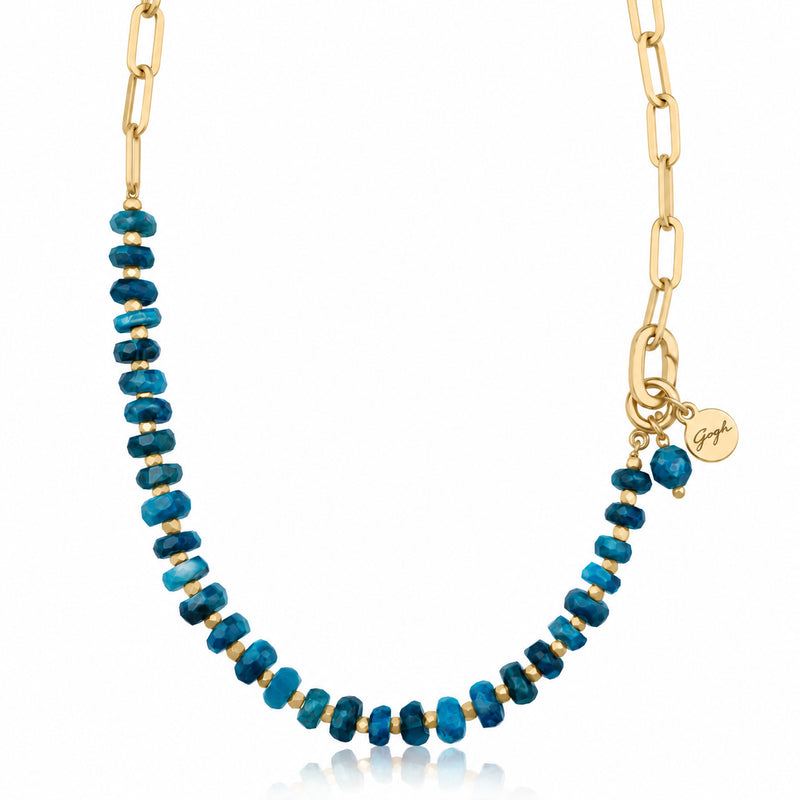 Gold paperclip chain necklace with faceted apatite beads — Modern Heirloom Collection by Gogh Jewelry Design