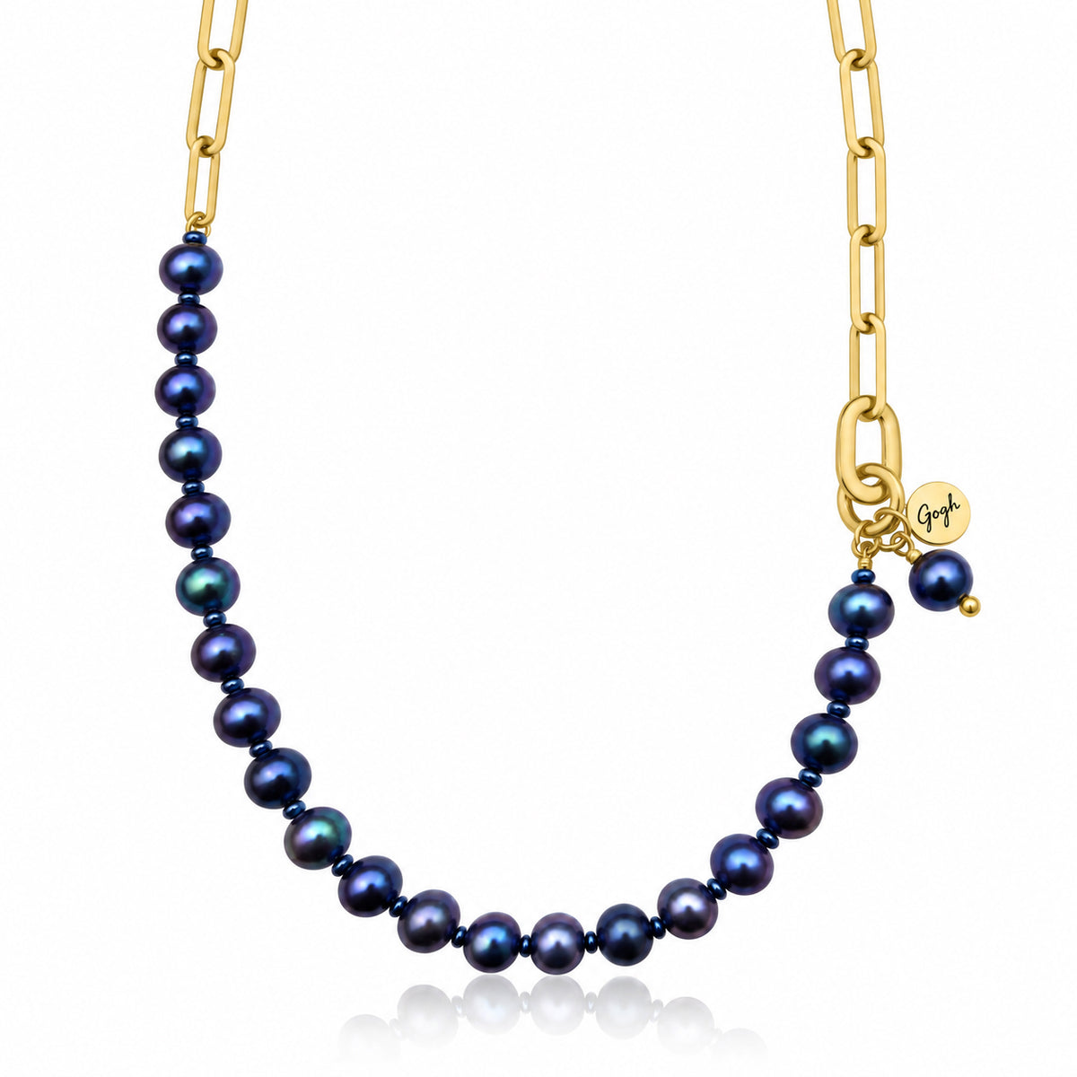 Gold paperclip chain necklace with peacock Indonesian pearls — Modern Heirloom Collection by Gogh Jewelry Design
