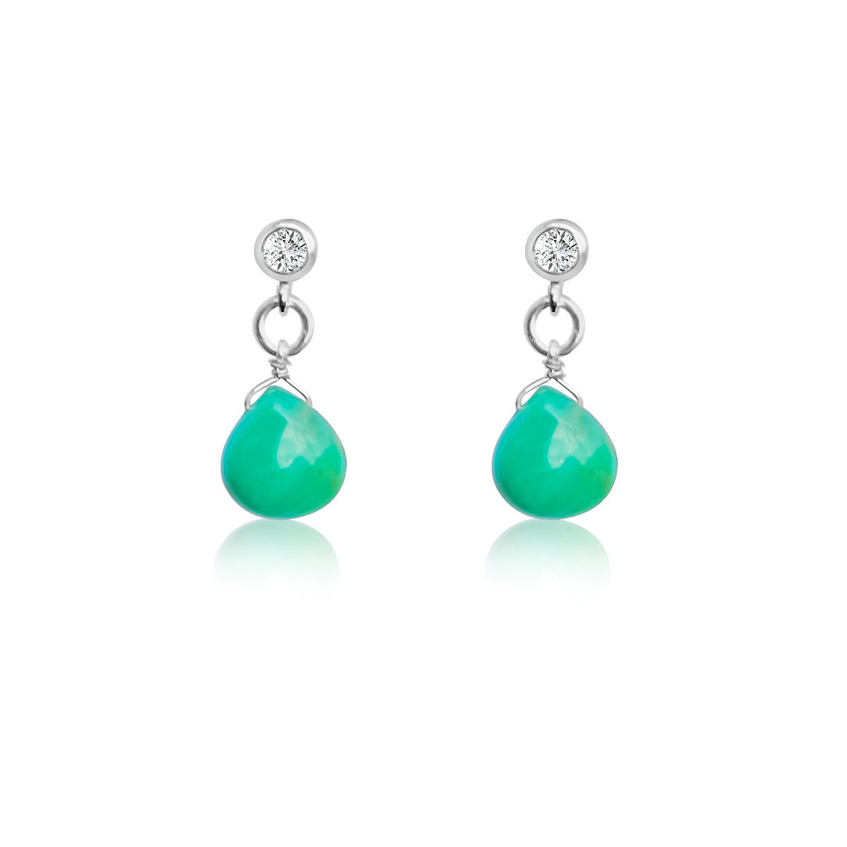 The exquisite Petite Sparkle - Chrysoprase Earrings are thoughtfully designed for individuals who embrace a free-spirited lifestyle, resonate with crystal healing, and seek the refreshing energy of Chrysoprase. 