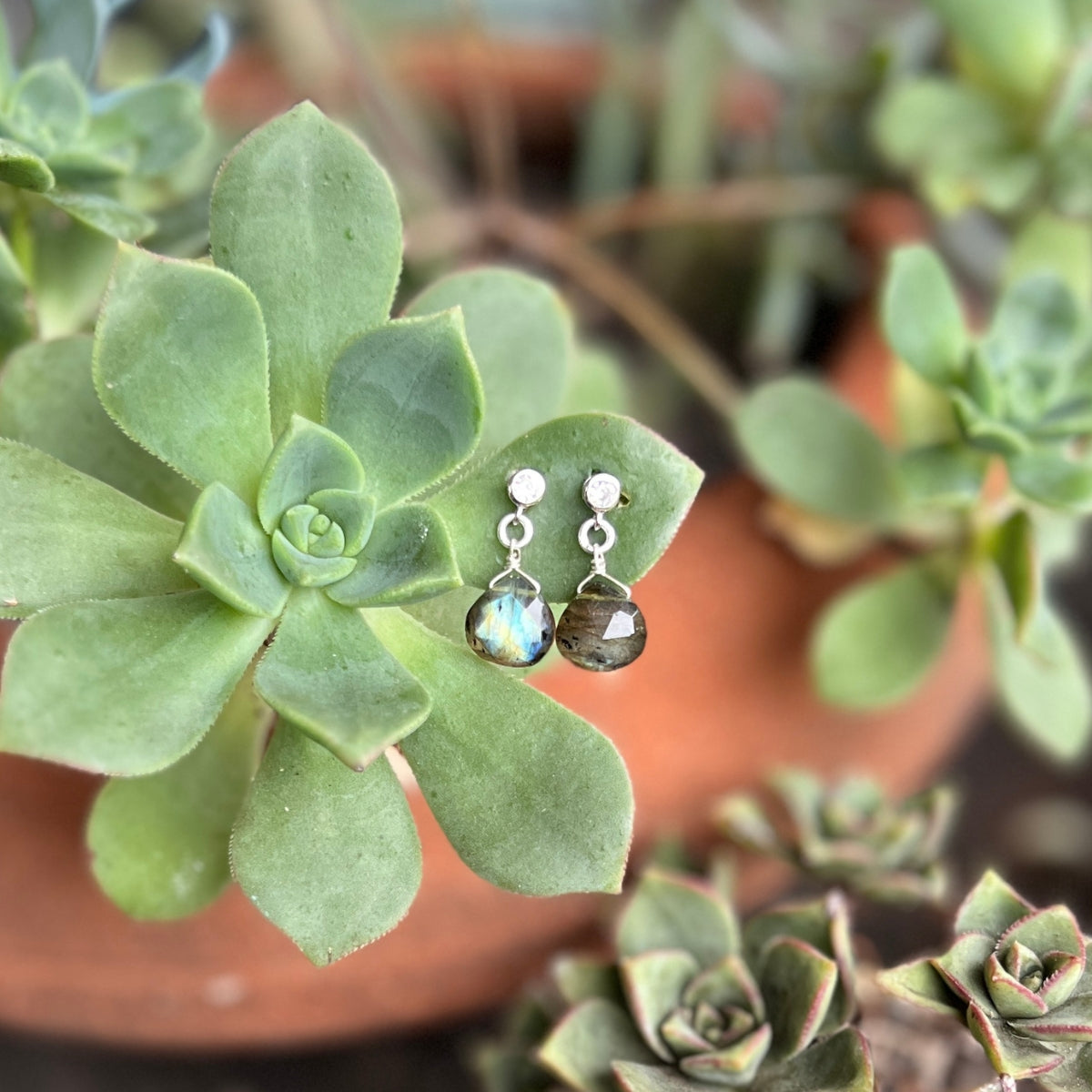 The mesmerizing Petite Sparkle - Labradorite Earrings are meticulously crafted for those who embrace a free-spirited lifestyle, seek crystal healing, and desire the enchanting energy of Labradorite. 