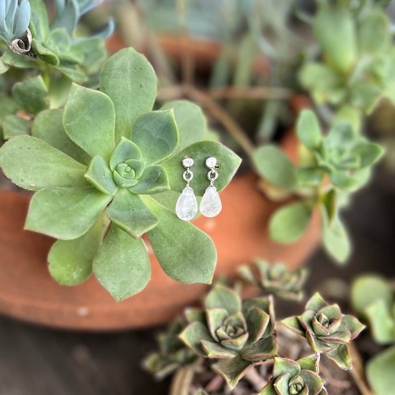 The ethereal Petite Sparkle - Moonstone Earrings are carefully designed for individuals who resonate with a free-spirited lifestyle, appreciate crystal healing, and seek the enchanting energy of Moonstone.