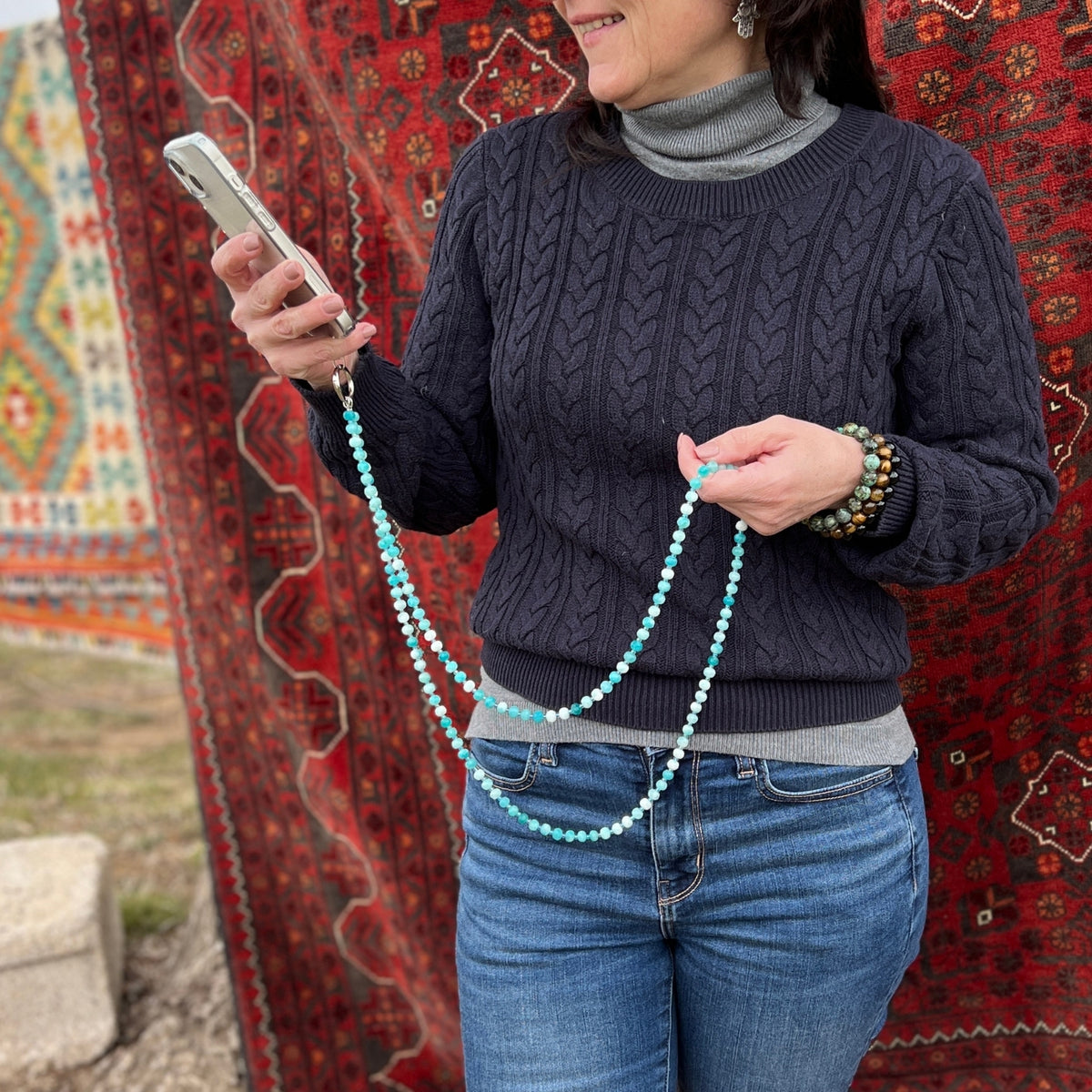 Wearable Phone Keeper - Ocean Blue Gemstone
