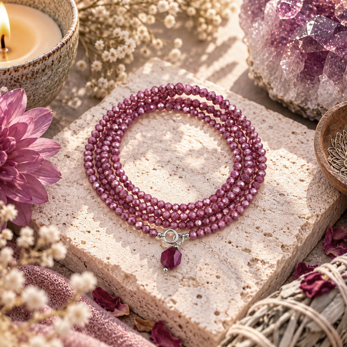 Another view of the Live Life Happy: Pink Crystal Wrap Bracelet