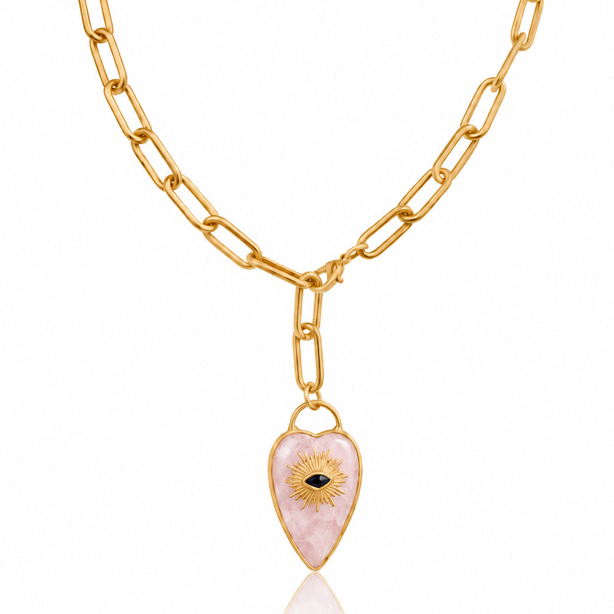 Rebel Heart Necklace — Rose Quartz