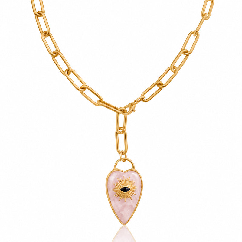 Rebel Heart Necklace — Rose Quartz