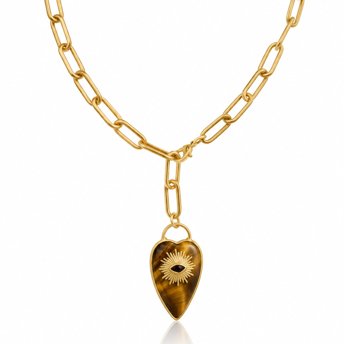 Rebel Heart Necklace — Tiger Eye