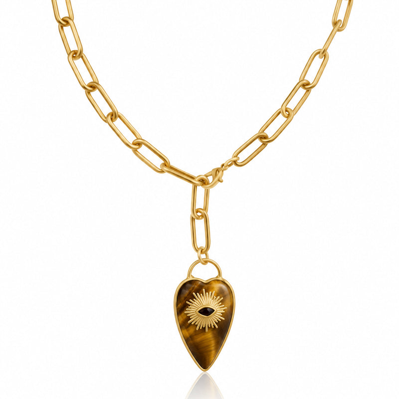 Rebel Heart Necklace — Tiger Eye