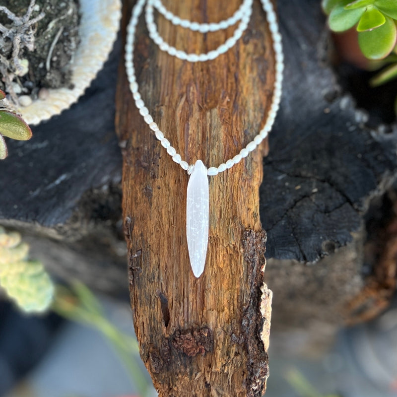 This Clear Path - Selenite &amp; Pearl Necklace is for anyone who's ready to cut through the noise and see what's actually in front of them.