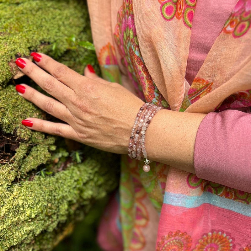 Strawberry Quartz Wrap Bracelet to help bring more joy in your life: Blissful Berry Bracelet reflects the stone's ability to promote joy, positivity, and optimism in one's life.