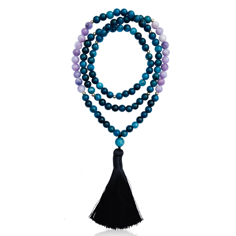 The Spiritual Search Mala Necklace is a beautifully crafted piece designed to enhance your journey of self-discovery and inner peace. 