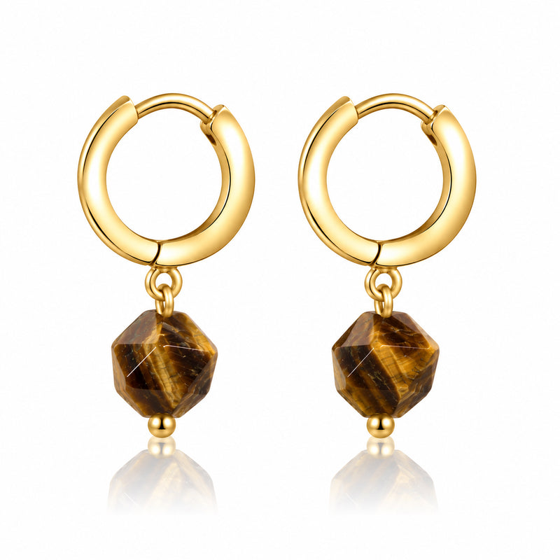 Petite Dangle: Tiger Eye Earrings (Gold)