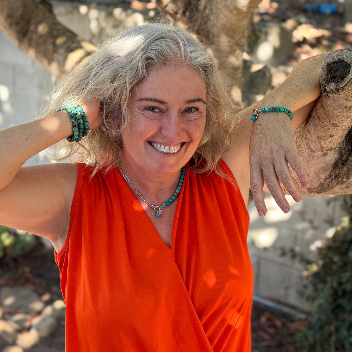 Rhodium-plated silver paperclip chain bracelet with faceted turquoise beads — Modern Heirloom Collection by Gogh Jewelry Design