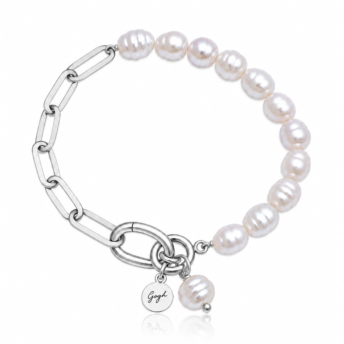Modern Heirloom: White Pearl Paperclip Bracelet (Silver)