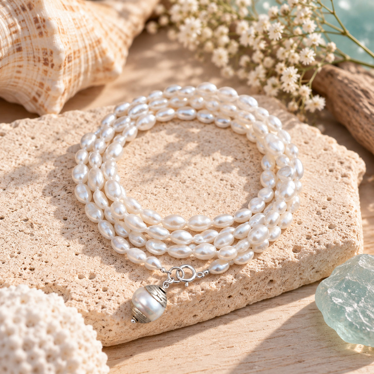 Calm Waters - White Pearl Wrap Bracelet