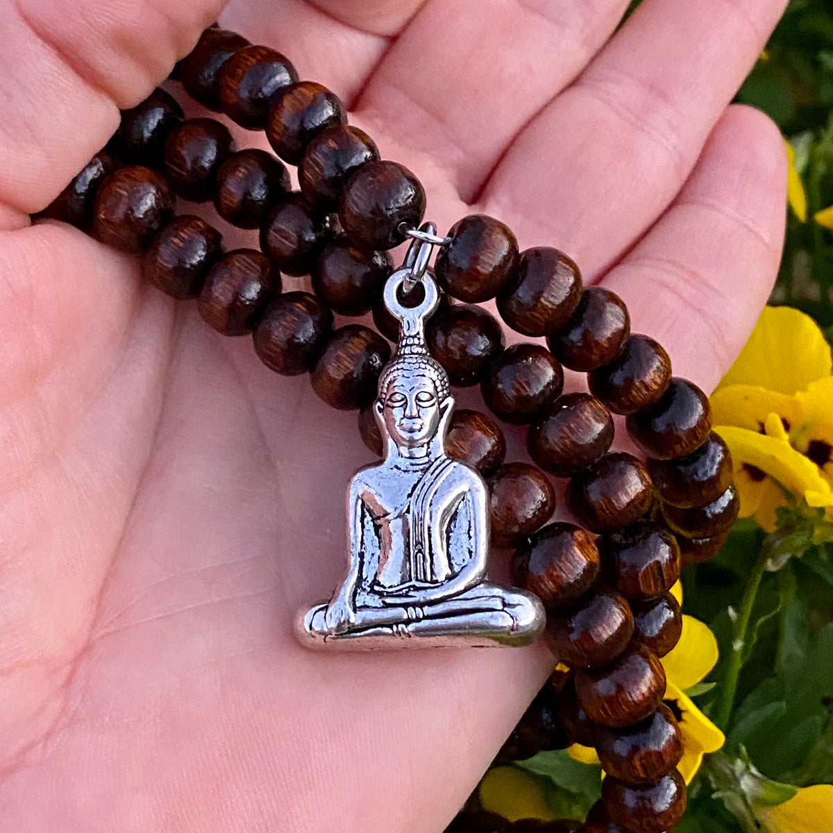 Wooden buddha deals beads necklace