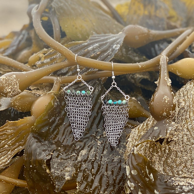 Repurposed Shark Chainmail Suit Jewelry Set with Turquoise