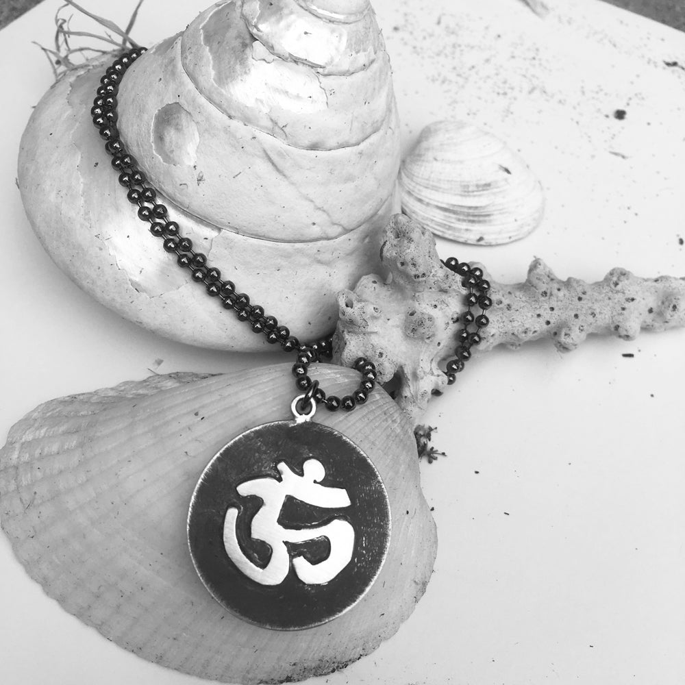 Antiqued Matte Sterling Silver Yoga and Meditation Inspired OHM Mind, Body and Spirit Pendant
