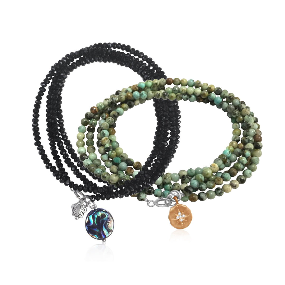 Enjoy the Journey and Ocean Beauty Wrap Bracelet with Abalone -Travel Jewelry Combo