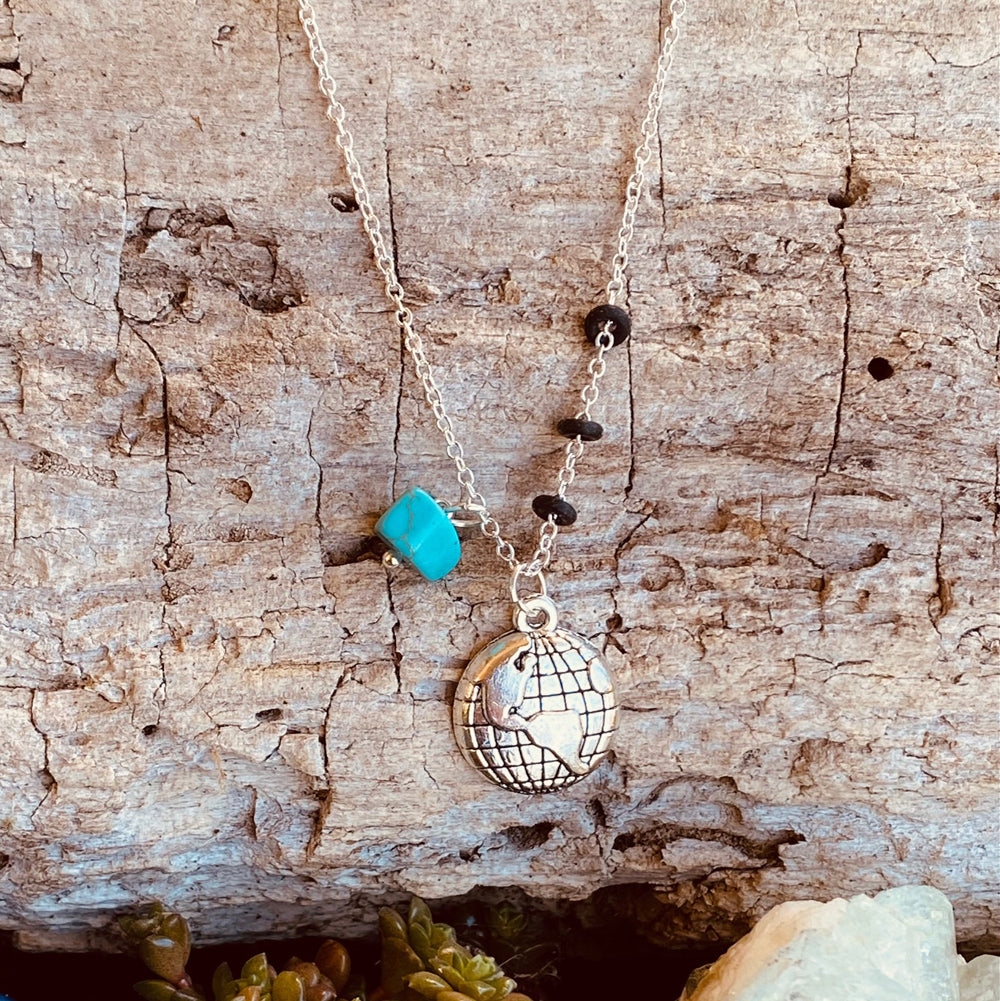 Earth Love - Zero Waste Necklace for Conscious Eco Living with Upcycled Scuba Gear O-rings. Eco-conscious jewelry for the ocean lovers, surfers, scuba divers.