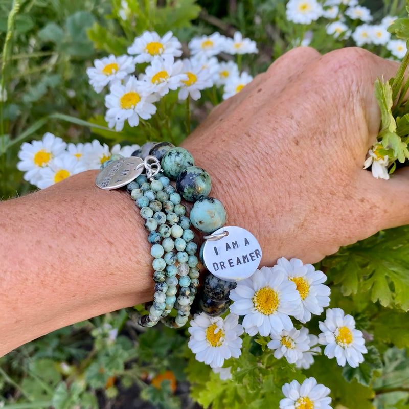 I am a Dreamer - Affirmation Bracelet and Wrap Bracelet with African Turquoise