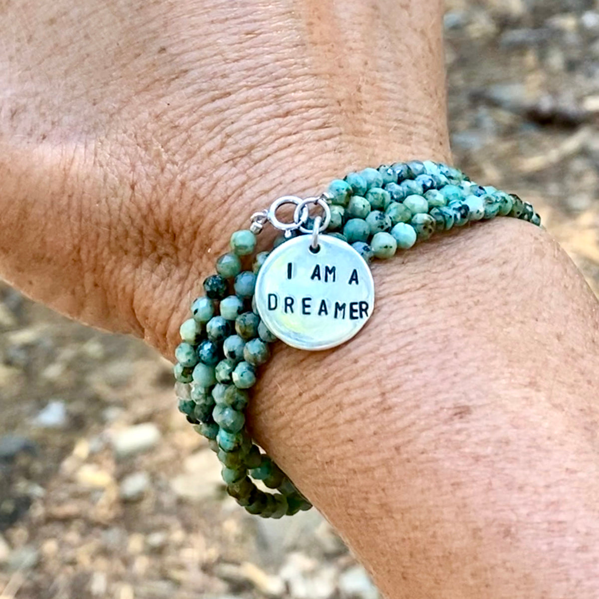 I am a Dreamer - Affirmation Wrap Bracelet with African Turquoise