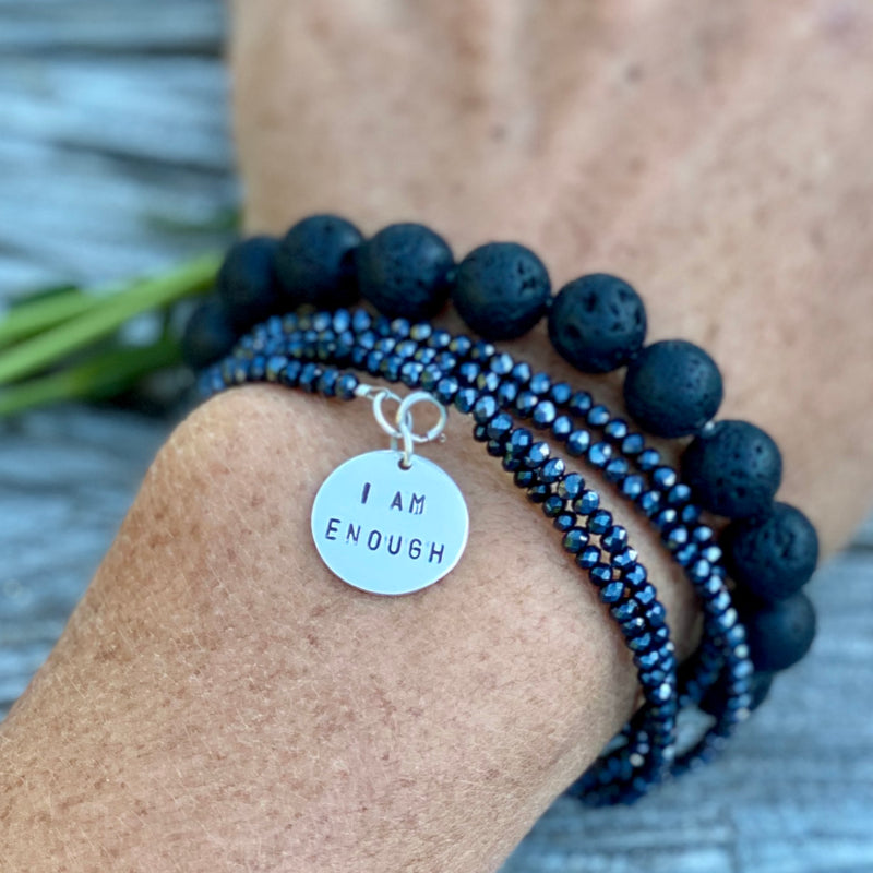 I am Enough - Affirmation Wrap Bracelet Combo with Lava Stone for Aromatherapy