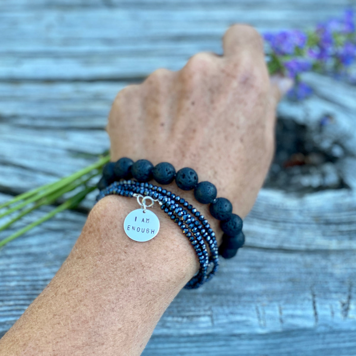 I am Enough - Affirmation Wrap Bracelet Combo with Lava Stone for Aromatherapy