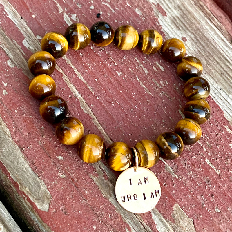 I am who I am - Affirmation Bracelet with Tiger Eye. To be yourself in a world that is constantly trying to make you something else is the greatest accomplishment.