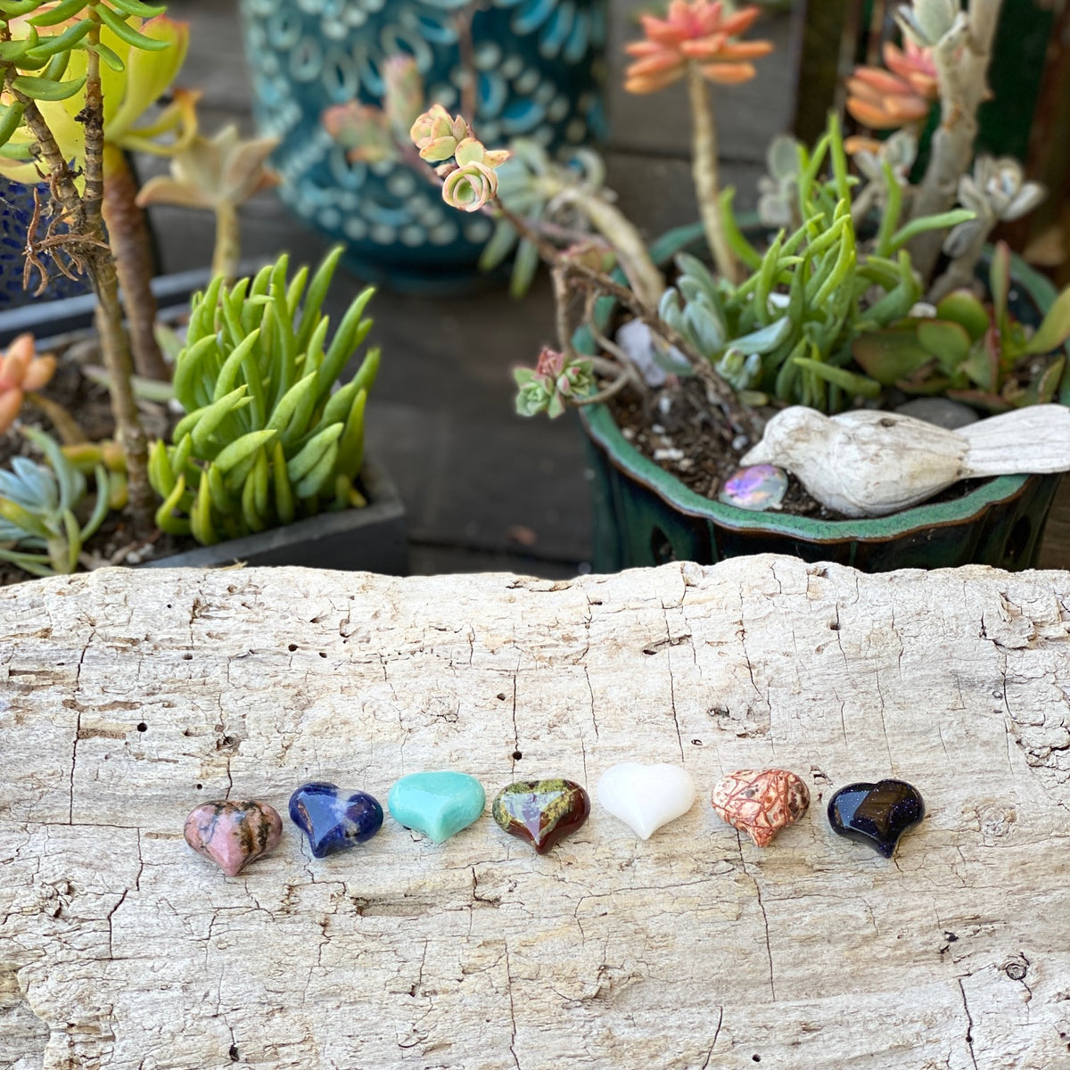 Unique and genuine heart shaped gemstones. Set of 7 chakra stones, Metaphysical Crystals that help you connect with your chakras.