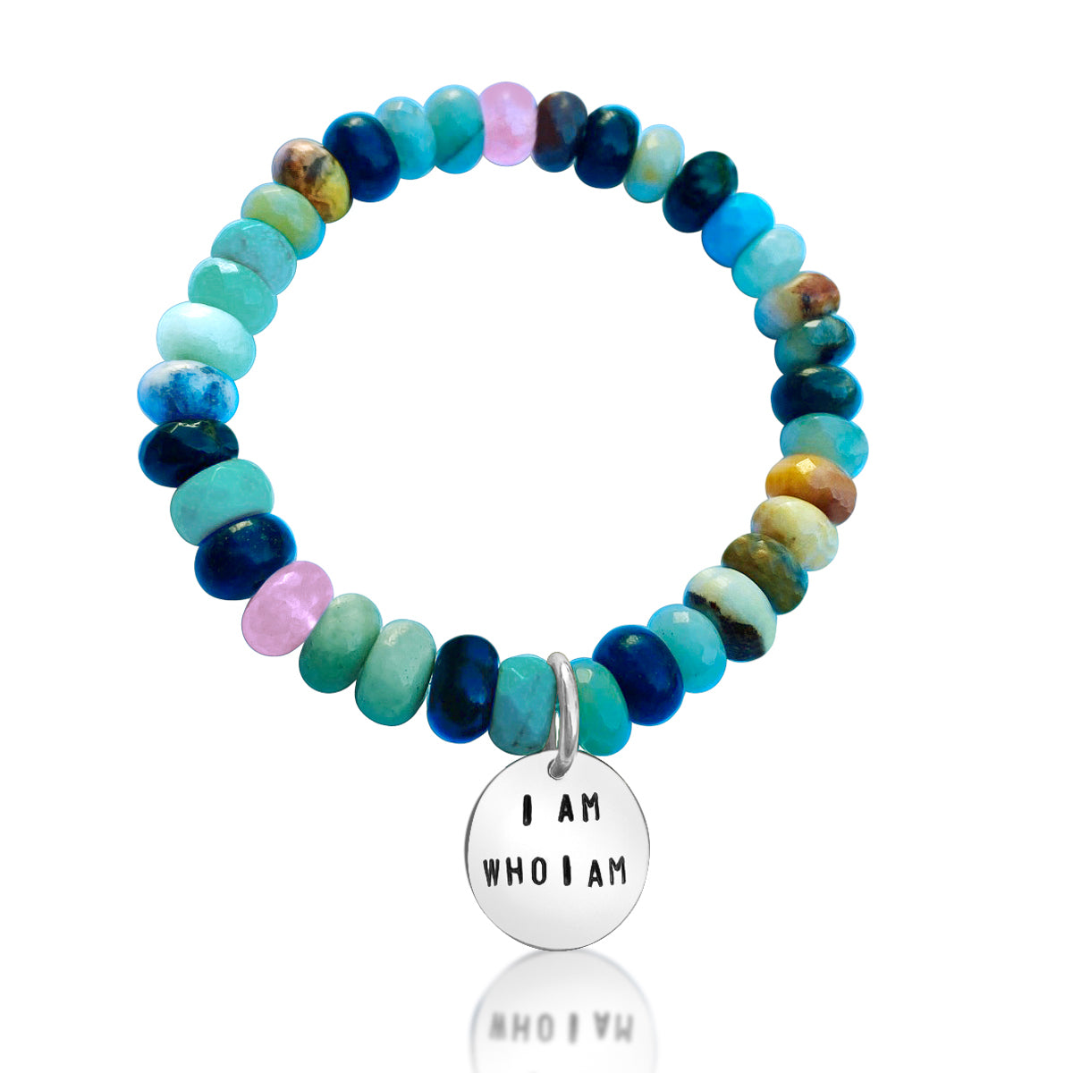I am who I am Affirmation Bracelet. Mindfulness Bracelet with a Mix of Semi-Precious Chakra Healing Stones.  To be yourself in a world that is constantly trying to make you something else is the greatest accomplishment. 