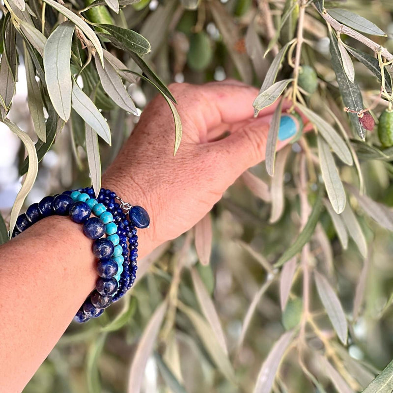 Intuitive Wisdom Gemstone Intention Bracelet Stack with Lapis Lazuli and Turquoise