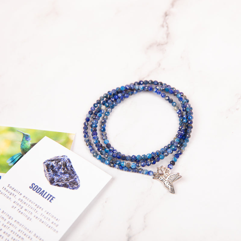 The Lightness of Being Sodalite Wrap Bracelet with a Hummingbird