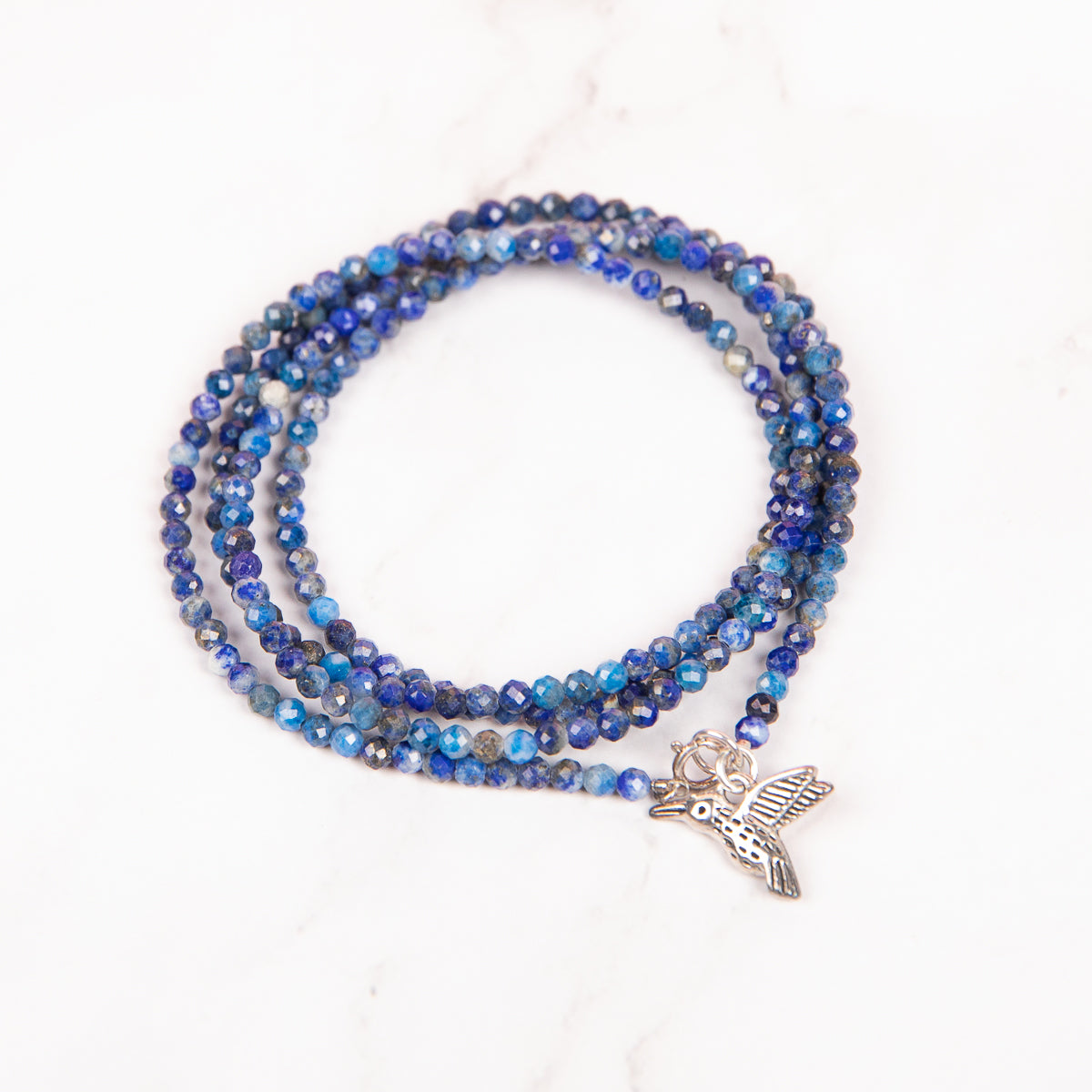 The Lightness of Being Sodalite Wrap Bracelet with a Hummingbird