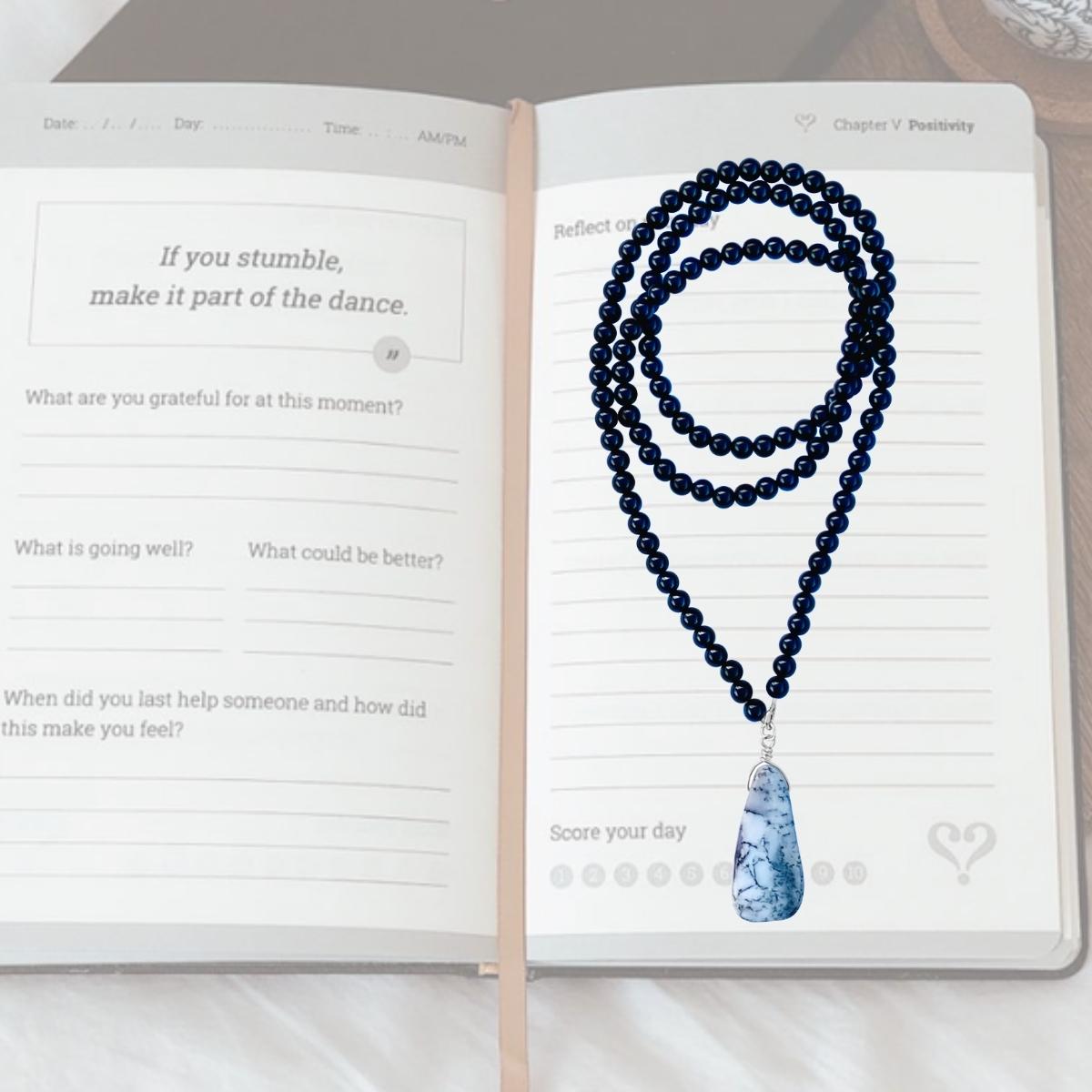 Journal now with the #1 best-selling guided journal and experience a breakthrough in relationships, your mental well-being and an increased sense of togetherness and belonging in the world.  Work on your gratitude journal while wearing the Onyx Necklace for Self Control. Onyx Necklace against Negativity. 
