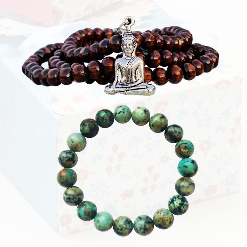 Stay Positive Meditation 108 Mala Necklace  and Bracelet Set