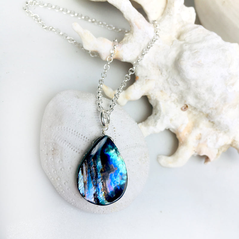 Silver Abalone Shell Necklace from the Pacific Ocean