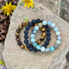 Lava Stone, Amazonite and Tiger Eye Bracelet Trio for Calming Emotions