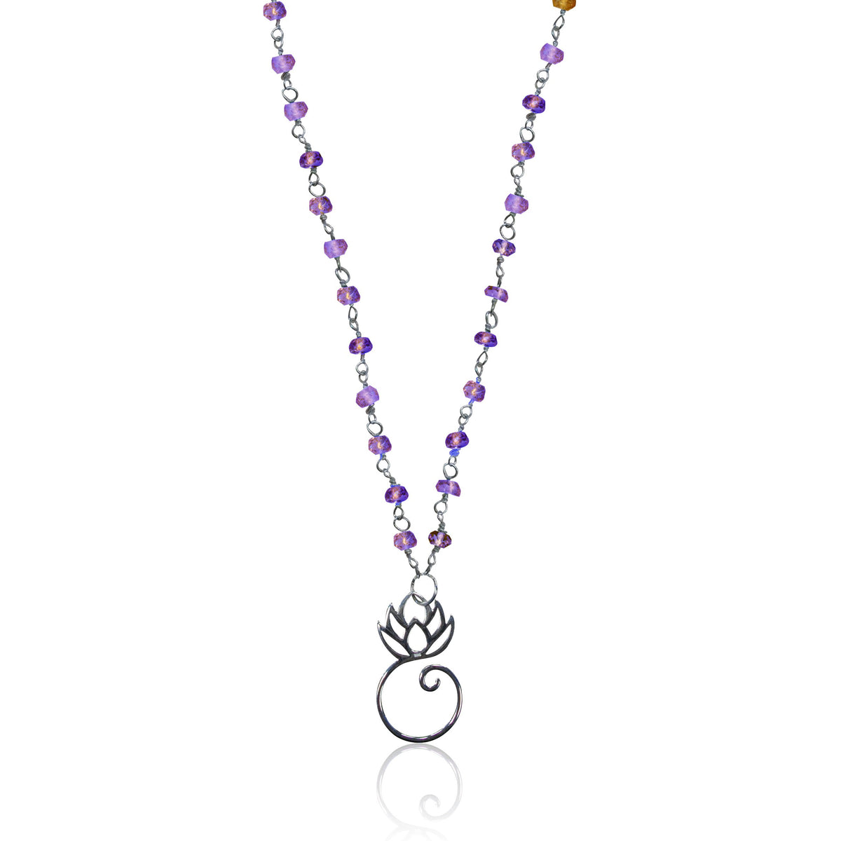 Amethyst Necklace with Lotus Flower for Calming